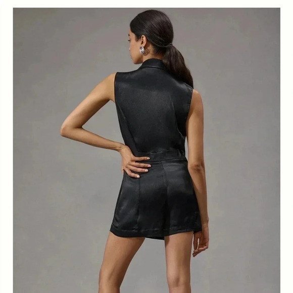 Anthropologie Size 12 Silky Blazer Romper in Black - Picture 5 of 16